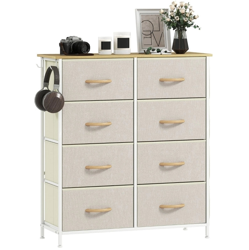 Cassettiera 86x30x94.5 cm con 8 cassetti in tessuto e struttura in acciaio beige