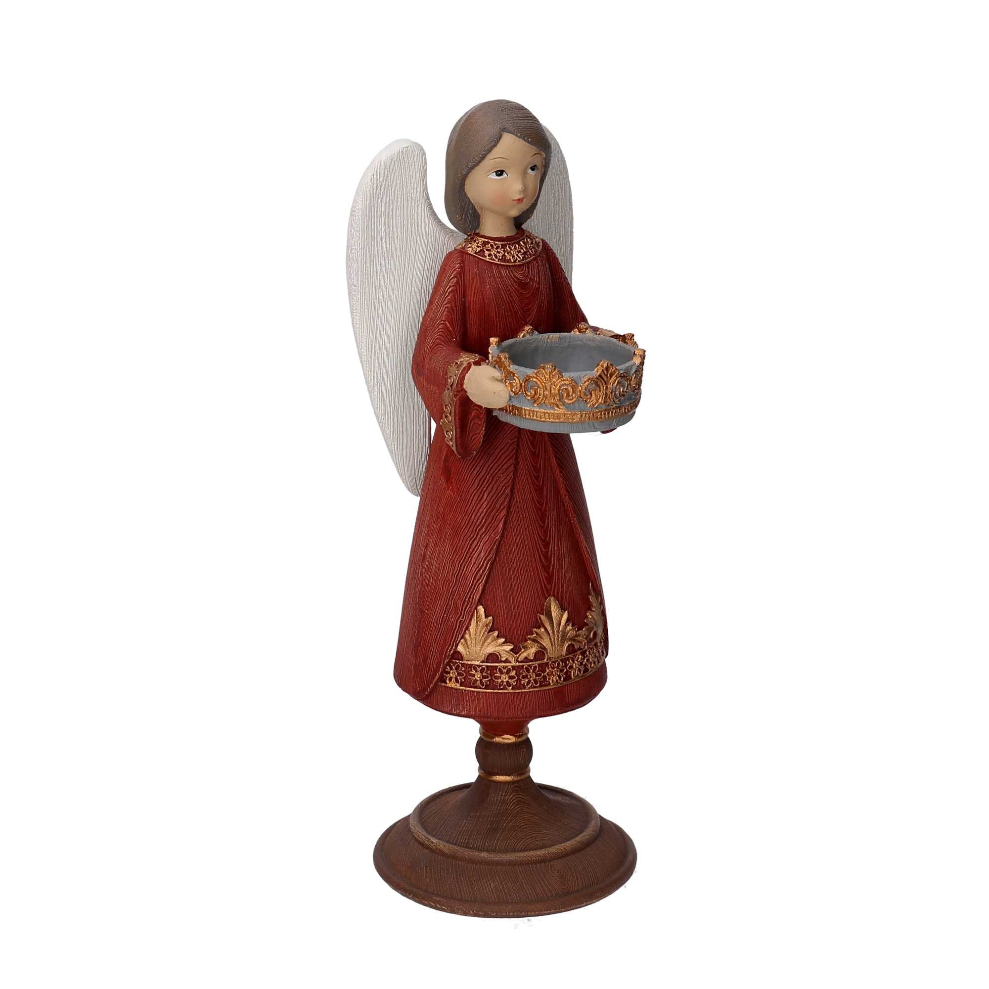 Angelo resina portacandele rosso cm 11x12,5xh32