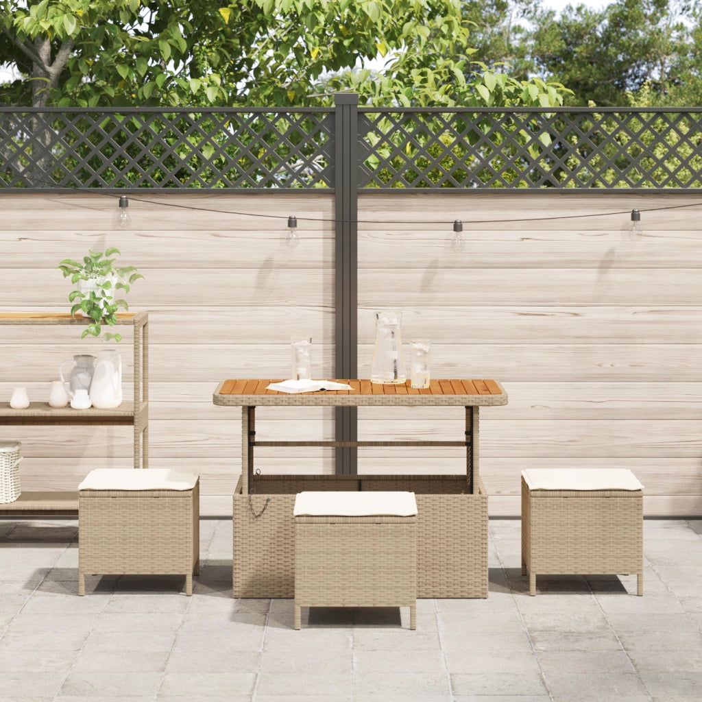 Set da pranzo da giardino 4 pezzi con cuscini Beige in Rattan Sintetico e Acacia