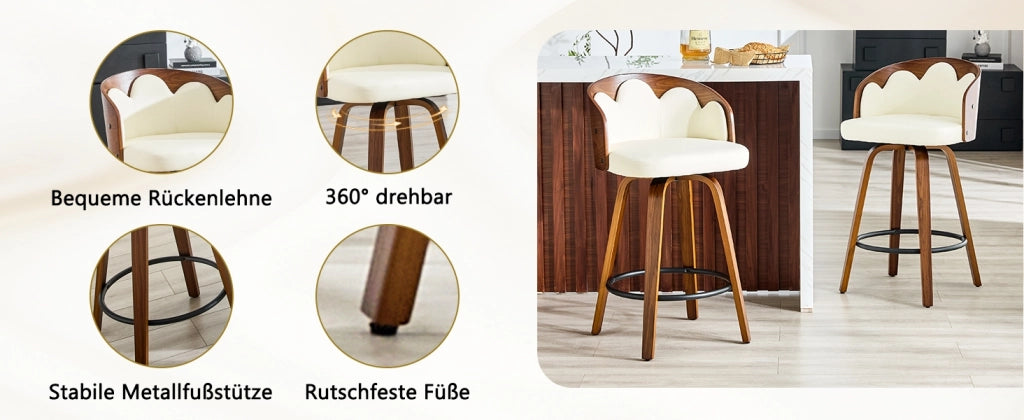 SGABELLO ALTO 89 cm Legno Bianco con Schienale a Fiore