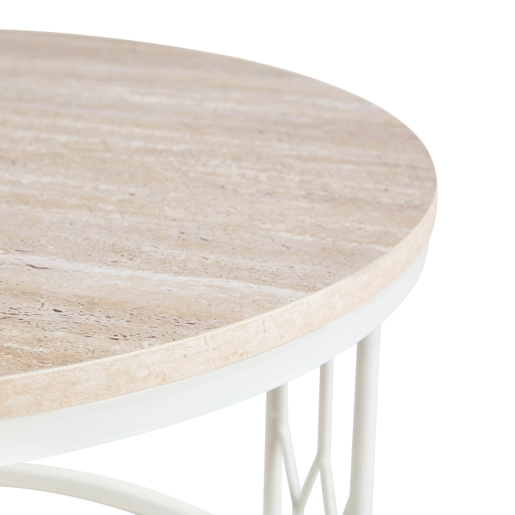 Tavolino da caffè con struttura geometrica in MDF e metallo bianco
