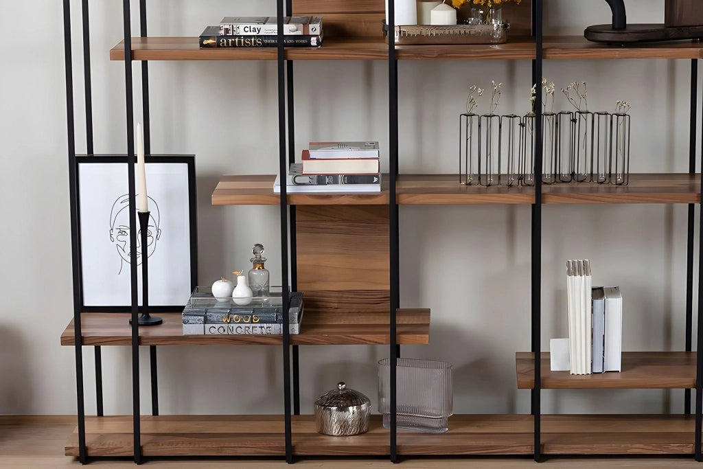 Biblioteca Calogero, Libreria 5 Ripiani, 170x35x180h cm Marrone Noce