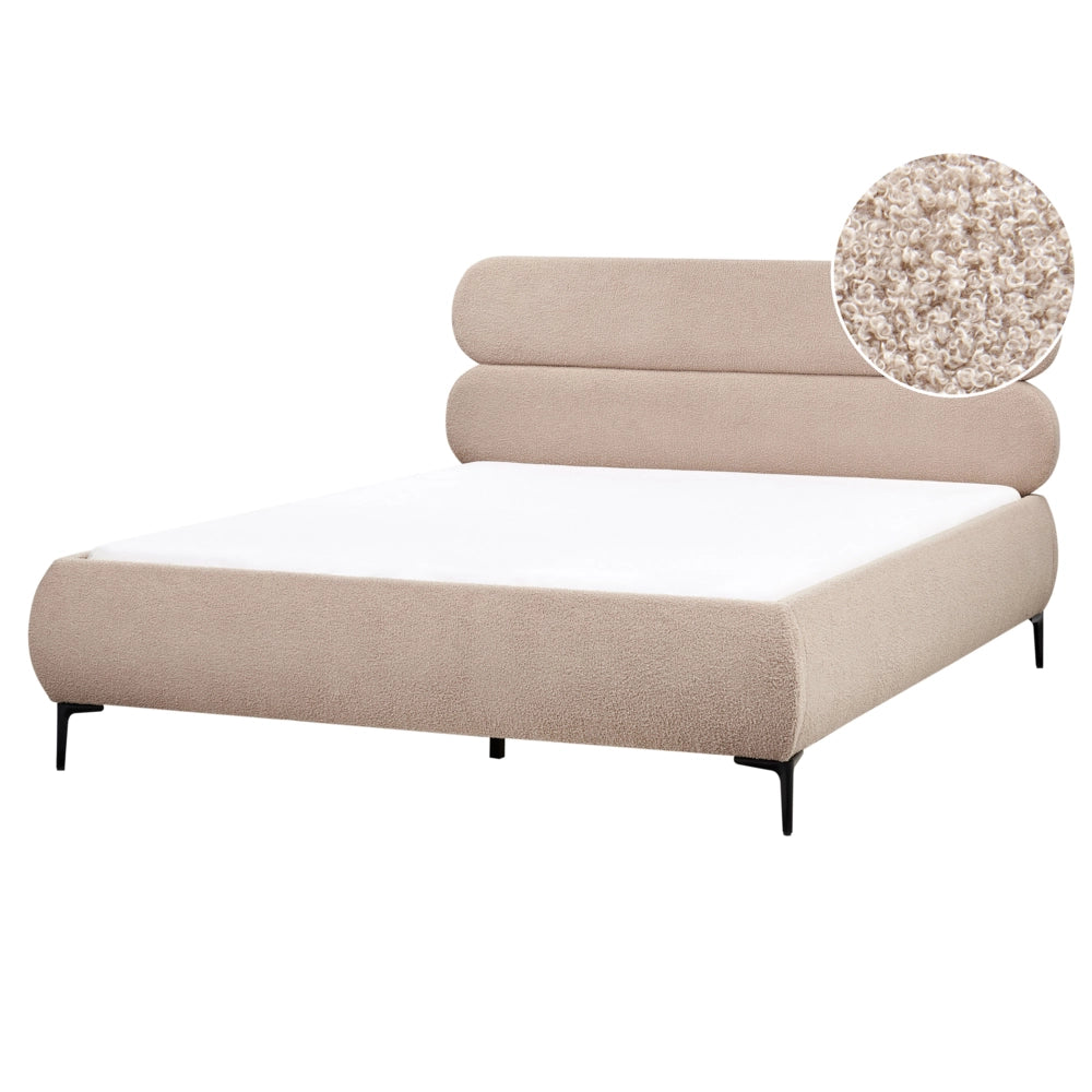 Letto con rete bouclé tortora 160 x 200 cm testata gambe in metallo nero camera da letto classica minimalista