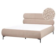Letto con rete bouclé tortora 160 x 200 cm testata gambe in metallo nero camera da letto classica minimalista