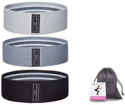 Elastici per allenamento - 3 pezzi - Inclusa tasca di stoccaggio - Bende di allenamento antiscivolo di tessuto - 3 livelli di resistenza - Bende di resistenza universali di tessuto Bende elastiche per allenamento, corpo, gambe, glutei, fitness, yoga