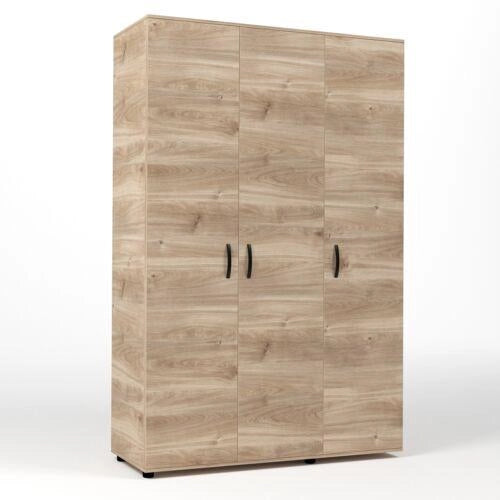 Kit Armadio Moderno Grande in Legno con 3 Ante 4 Ripiani Asta cm 120x52x205H