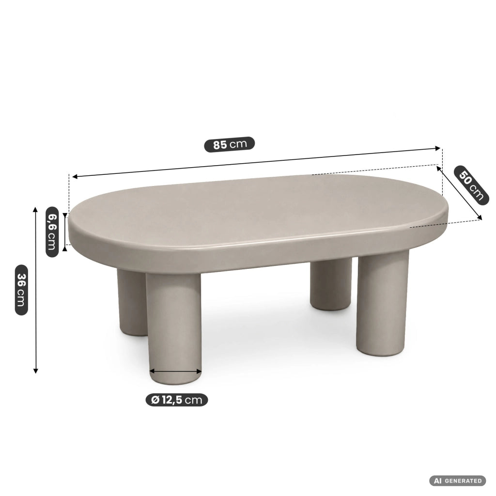 Tavolino da salotto ovale MATE 85 cm grigio con quattro gambe cilindriche