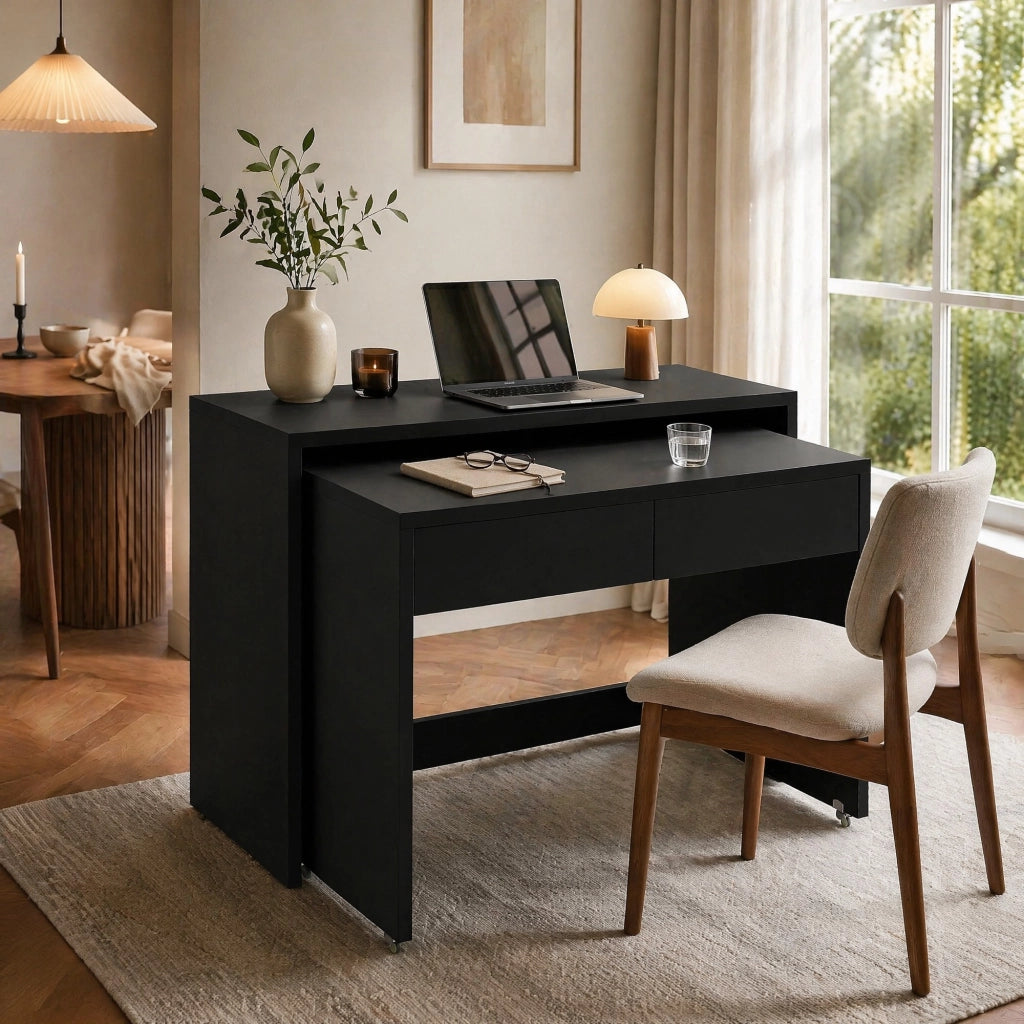Scrivania pieghevole 2 in 1 con 2 cassetti e ruote - per studio - 110 x 40 x 78 cm - nero