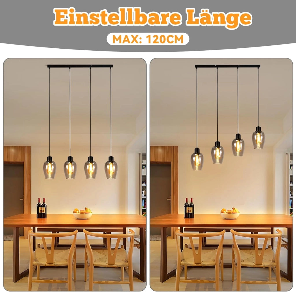ZMH Lampada a Sospensione 4 Luci Vintage Vetro E27 per Sala da Pranzo Isola Cucina Soggiorno Senza Lampadina