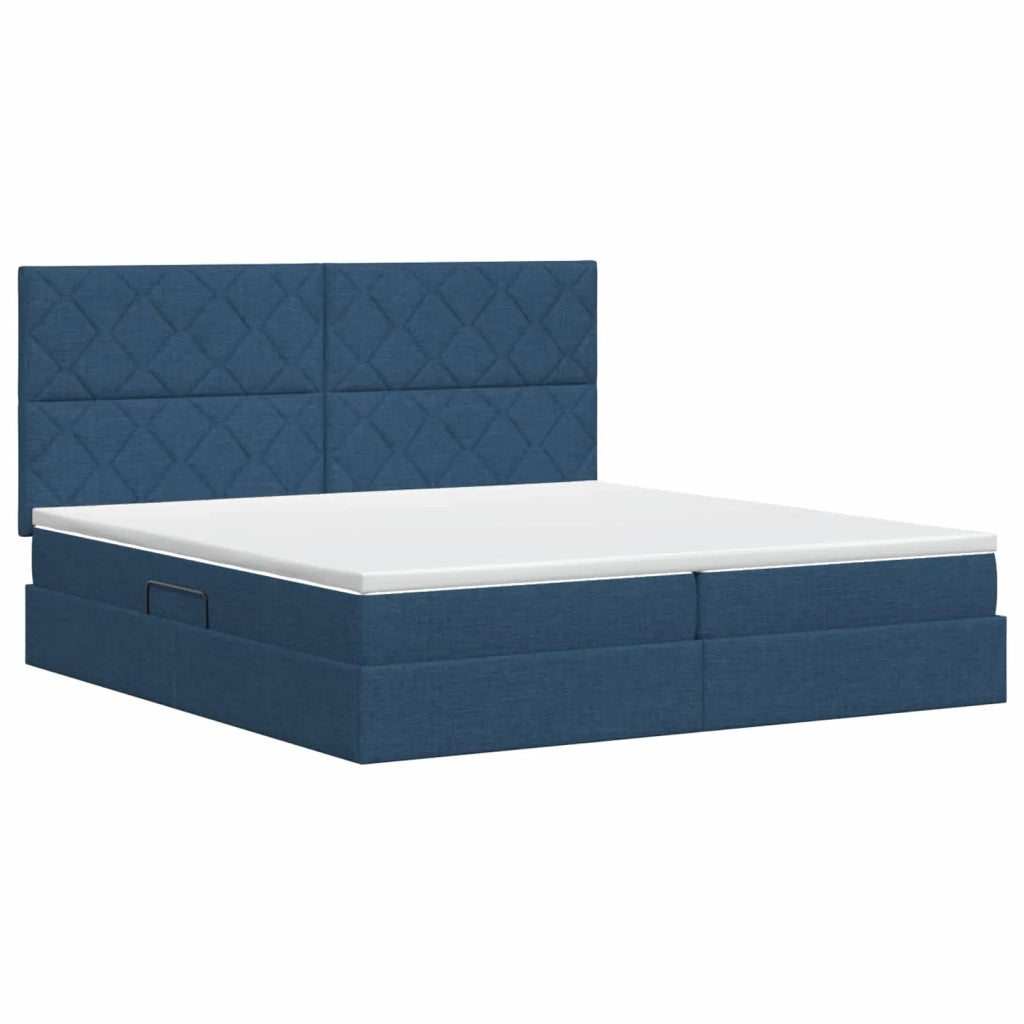Letto con contenitore e materasso Blu 200 x 200 cm Tessuto 3459593