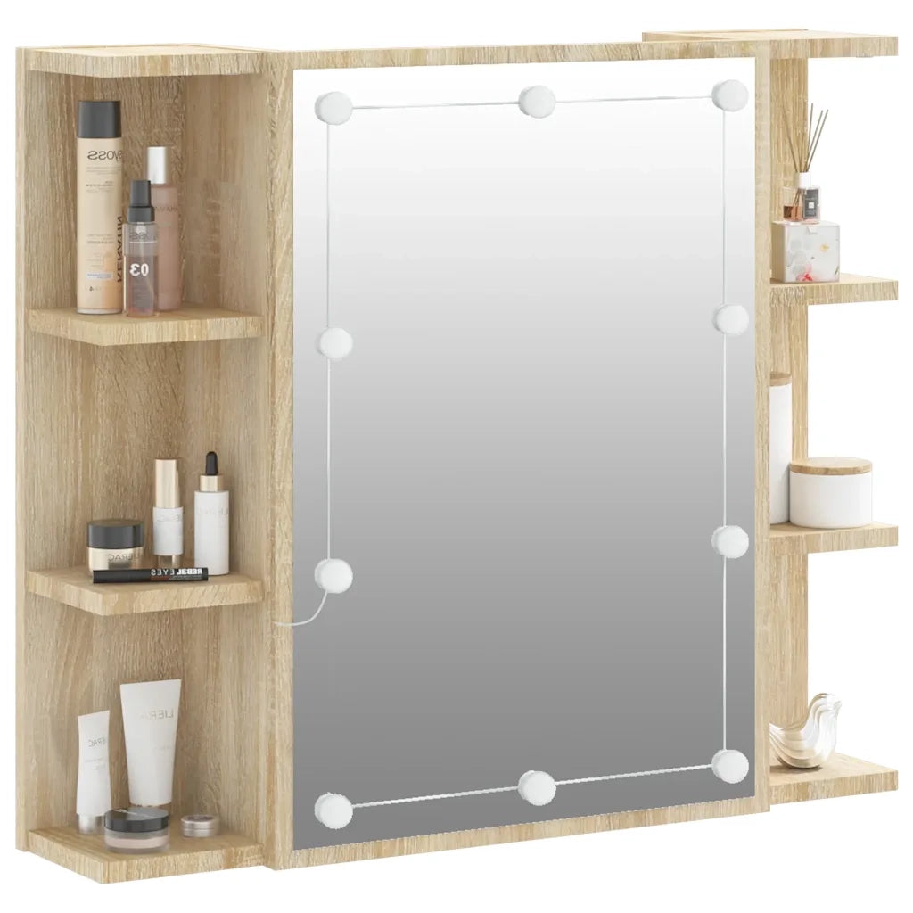 Mobile a Specchio con LED-Armadietto a Specchio Rovere Sonoma 70x16,5x60 cm