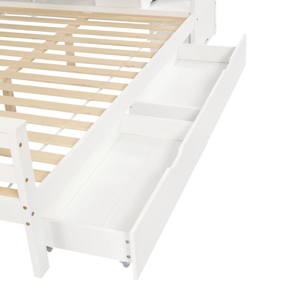 OKWISH Letto a Castello 90×200 cm e 140×200 cm, Letto 3 Posti con 2 Cassetti, Scala Contenitore e Spondine, senza Materasso, Bianco