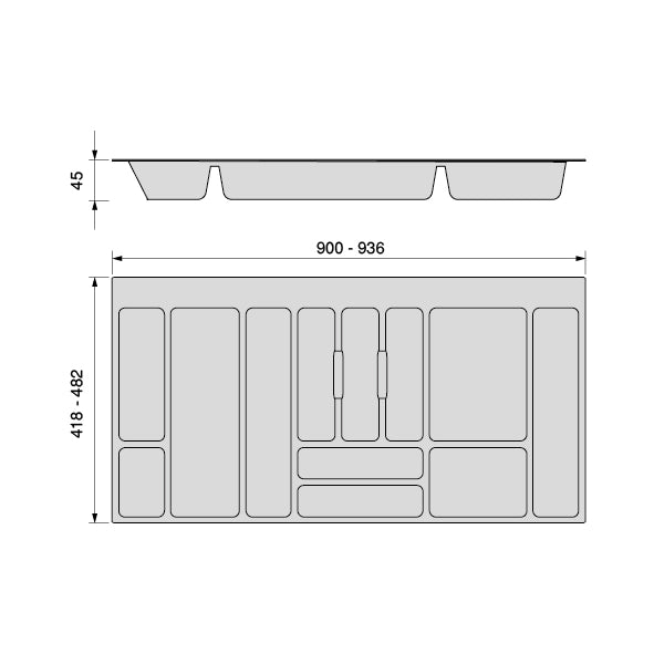 Emuca Portaposate Optima Universal, 1.000, Plastica grigia, Tecnoplastica, 1 u.