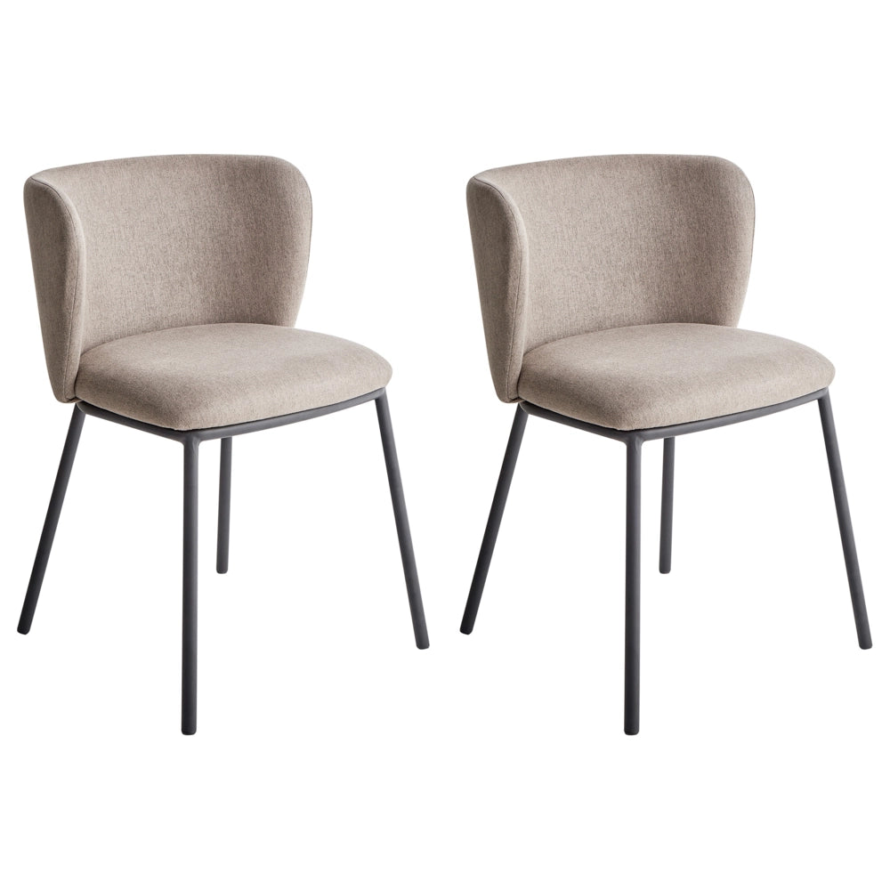 Set di 2 sedie da pranzo in poliestere tortora Rivestimenti in metallo nero Gambe senza braccioli Schienale curvo Design moderno e contemporaneo