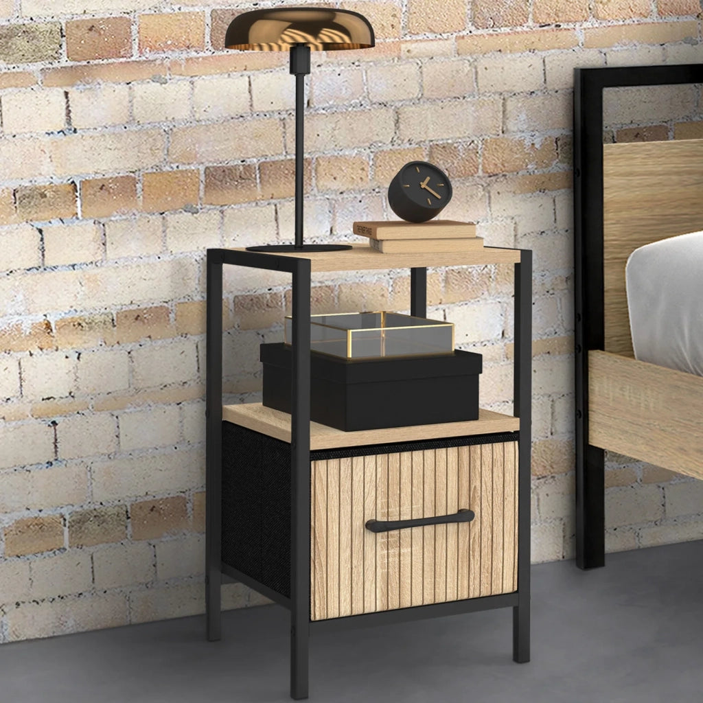 IDMarket - Set di 2 comodini UTAH, 1 cassetto e 1 nicchia con effetto a doghe
