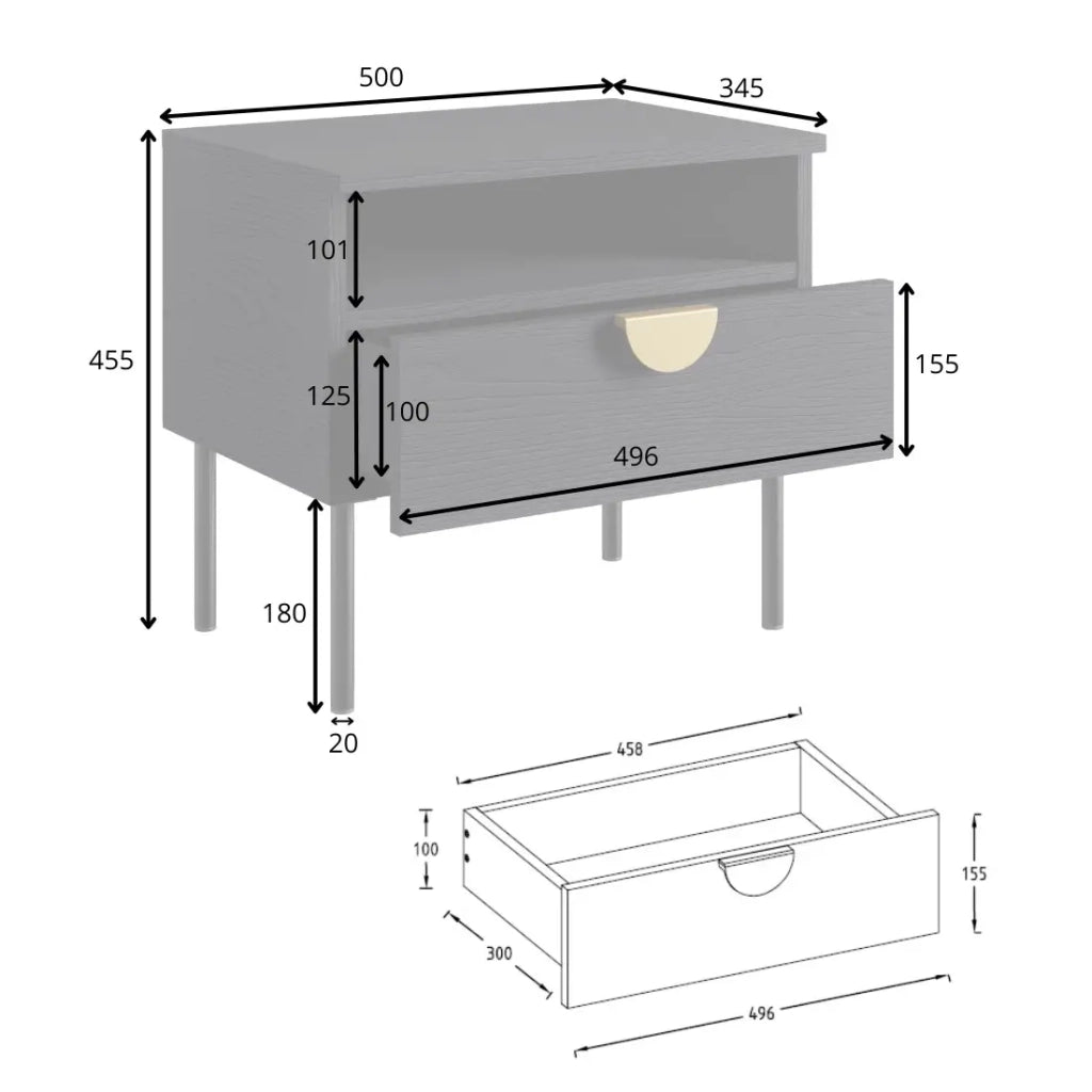 Set di 2 comodini MONDO – Nero strutturato e oro – 1 cassetto + nicchia – Stile moderno chic
