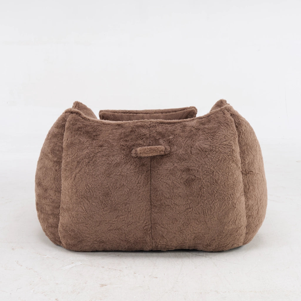 Poltrona pouf con schienale ergonomico e imbottitura in schiuma in pelliccia sintetica khaki