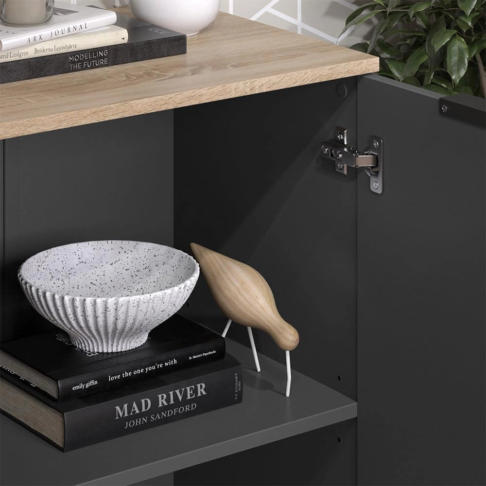 Credenza Wido, Antracite, 50 x 80 cm con ripiano, per la conservazione e l'organizzazione salvaspazio