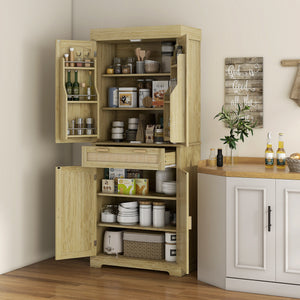 Credenza Cucina Stile Boho 2 Armadietti con Portaspezie e Cassetto 76x40x183 cm Rovere