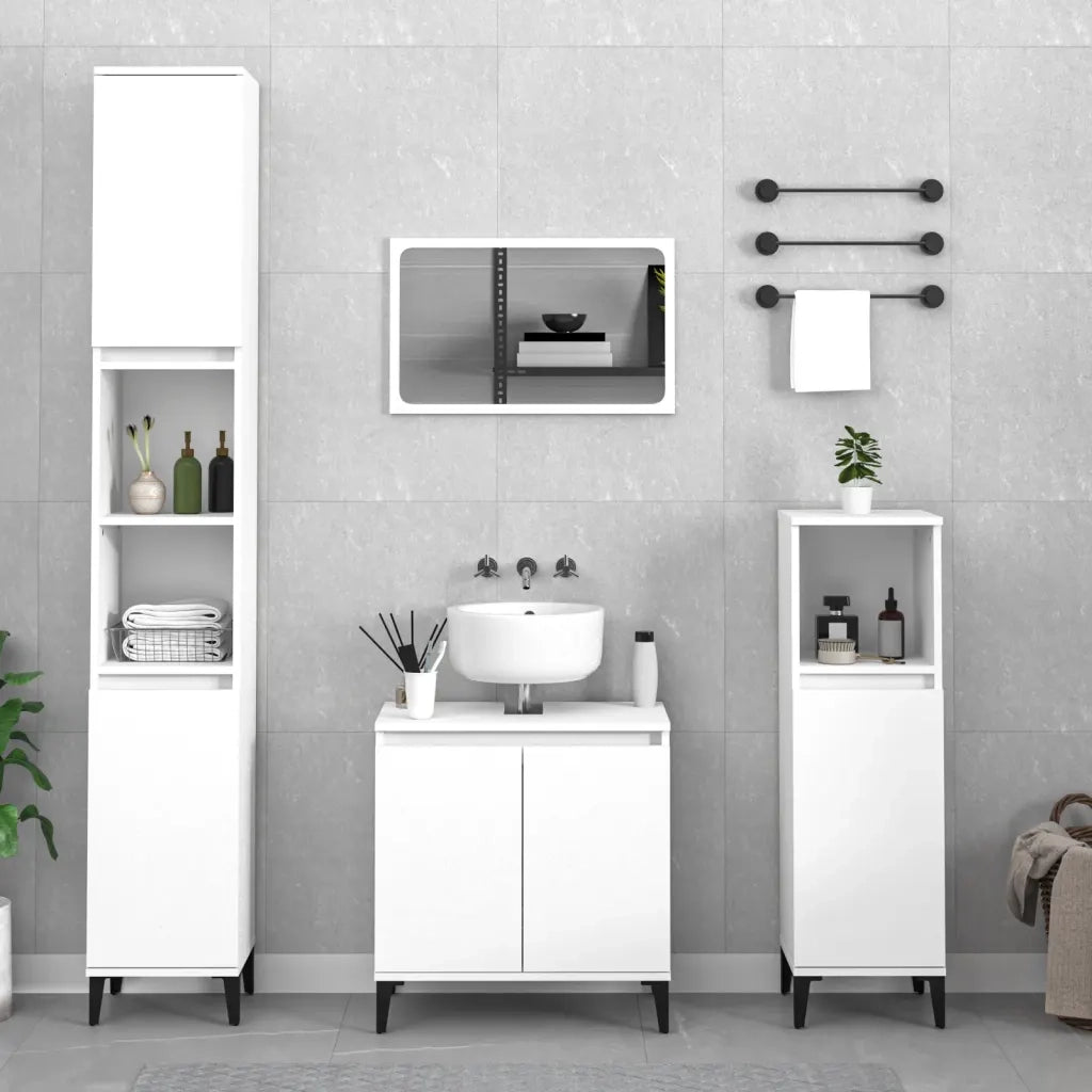 Set Mobili da Bagno | Armadio da bagno 3 pz Bianco in Legno Multistrato