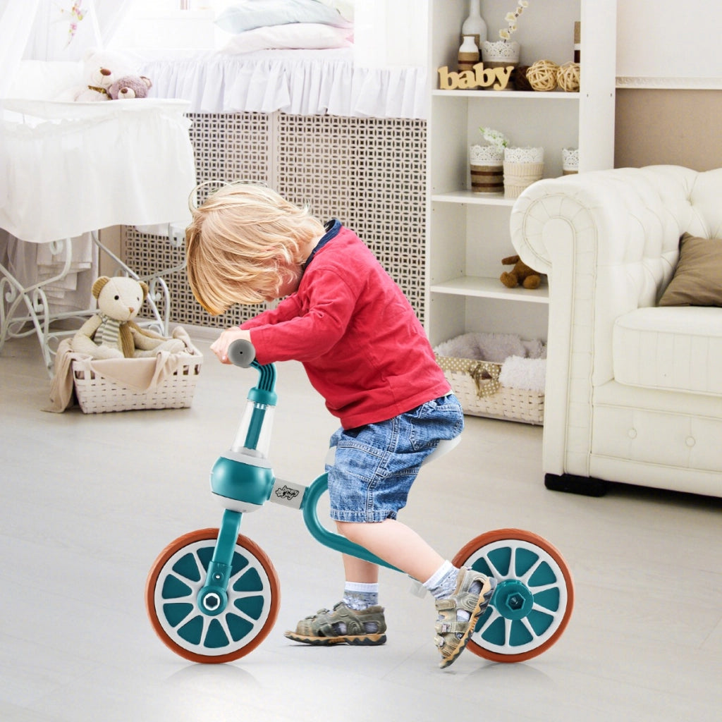 Triciclo per bambini con maniglione altezza regolabile pedali rimovibili, Bici a 4 ruote Verde-Biciclette e tricicli