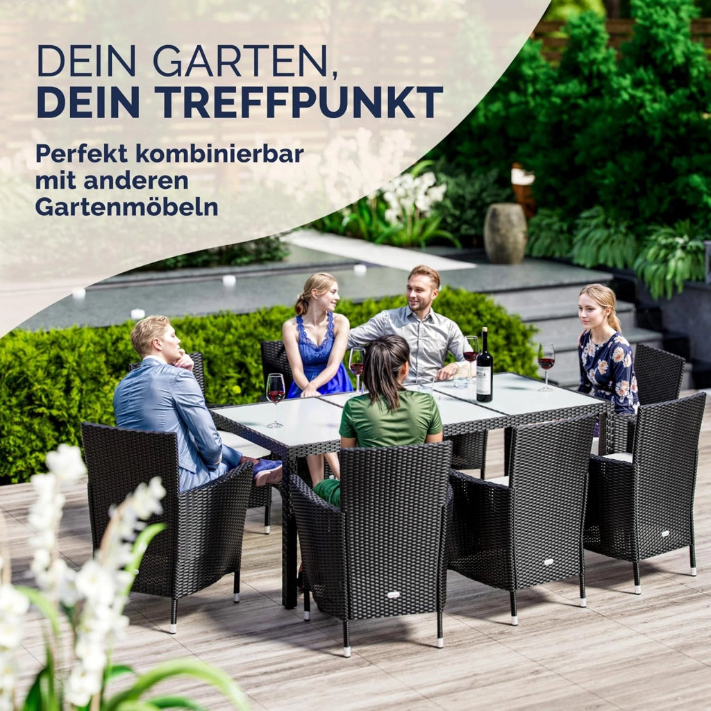 ® Tavolo da Giardino 190x90x75cm Polyrattan Altezza Regolabile 5 mm Vetro Tavola da Pranzo Terrazza Balcone Mobili da Esterno Outdoor