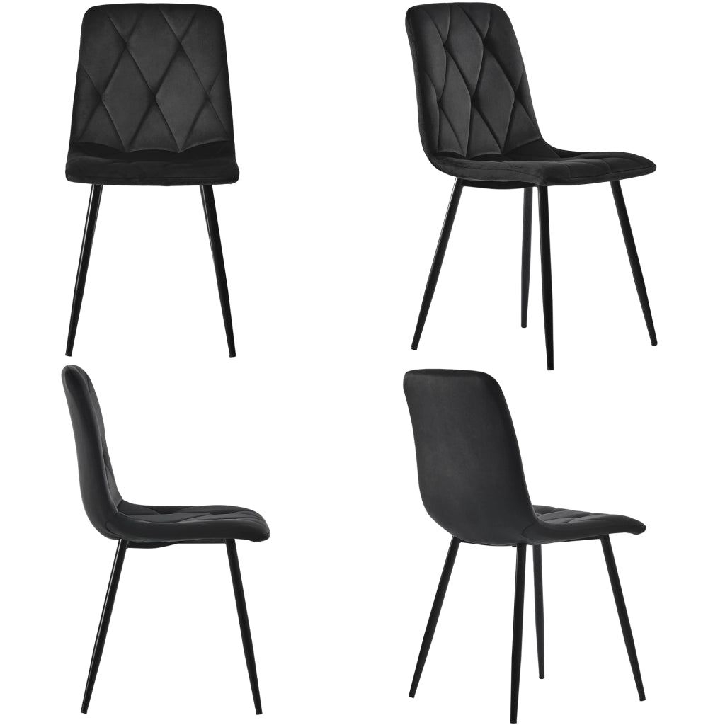 Sedia da pranzo imbottita set da 4 con schienale e gambe in metallo, design elegante, in velluto nero