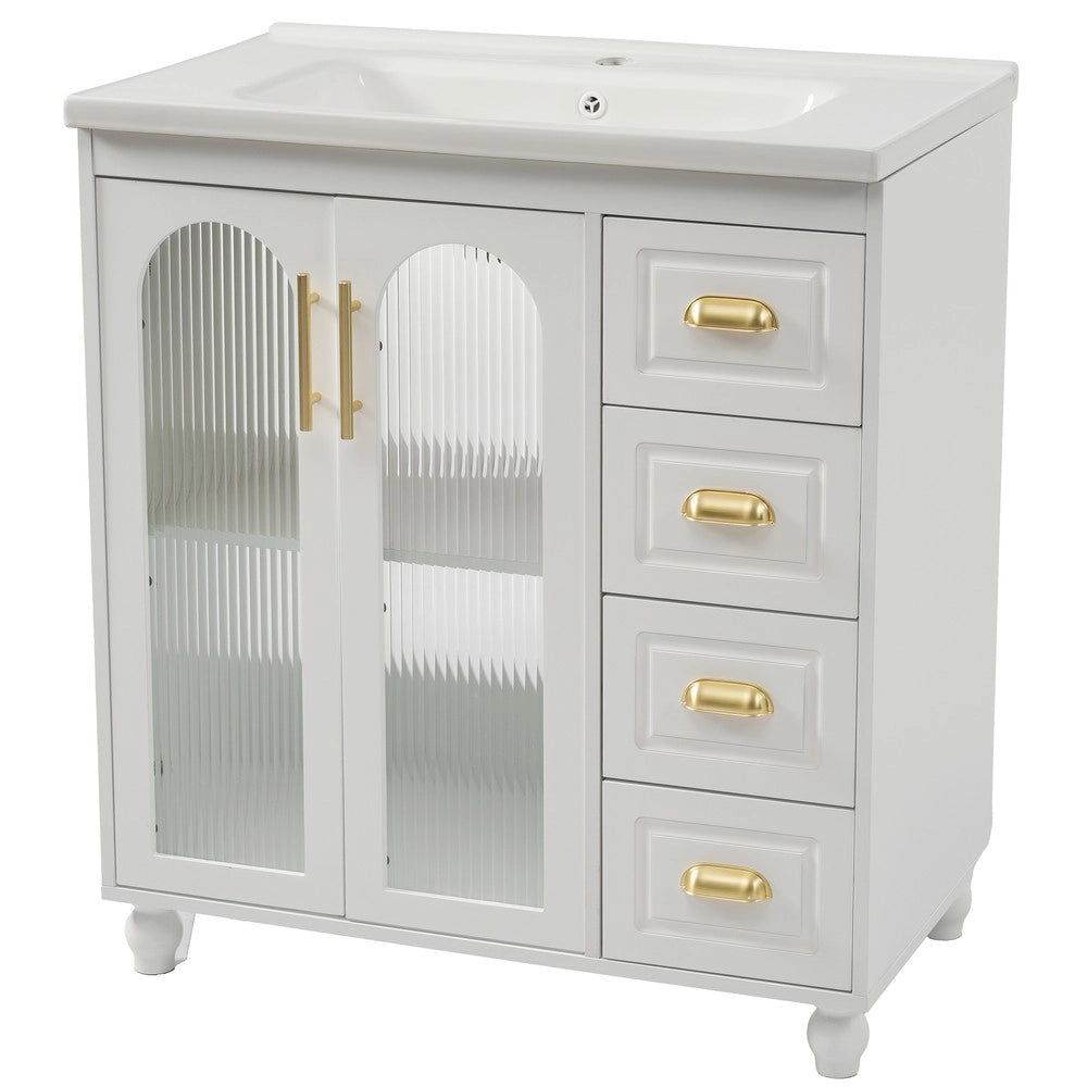 Mobile da Bagno con Lavabo in Ceramica e Sottolavabo 80 cm ¨C Xylo ¨C Bianco