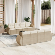 Set Divano da Giardino 9 pz con Cuscini Beige in Polyrattan