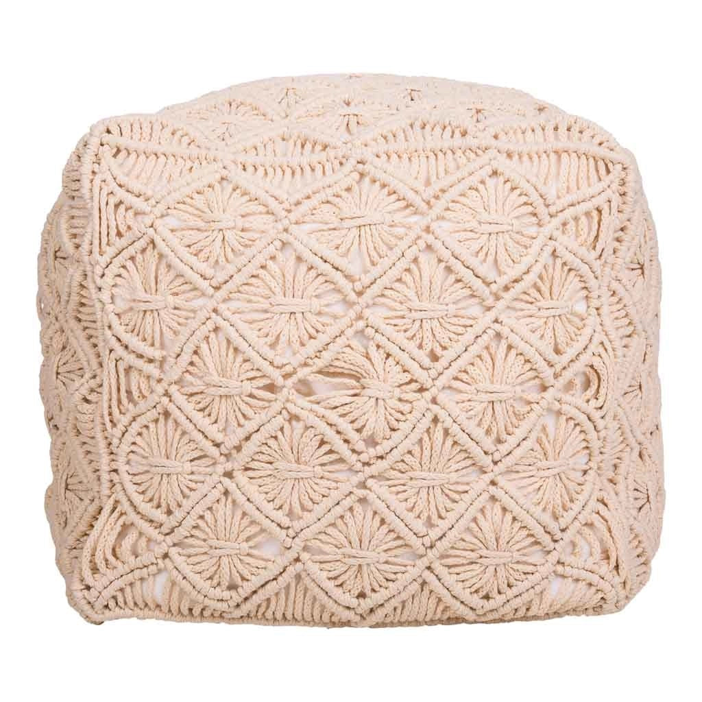 Puf in cotone intrecciato panna 45x45x40h