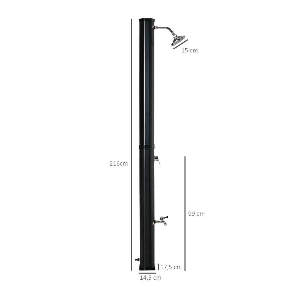 Doccia solare esterna 35L per giardino spiaggia piscina con pomma e rubinetto ¨C zephmum ¨C nero 17.5x14.5x216 cm