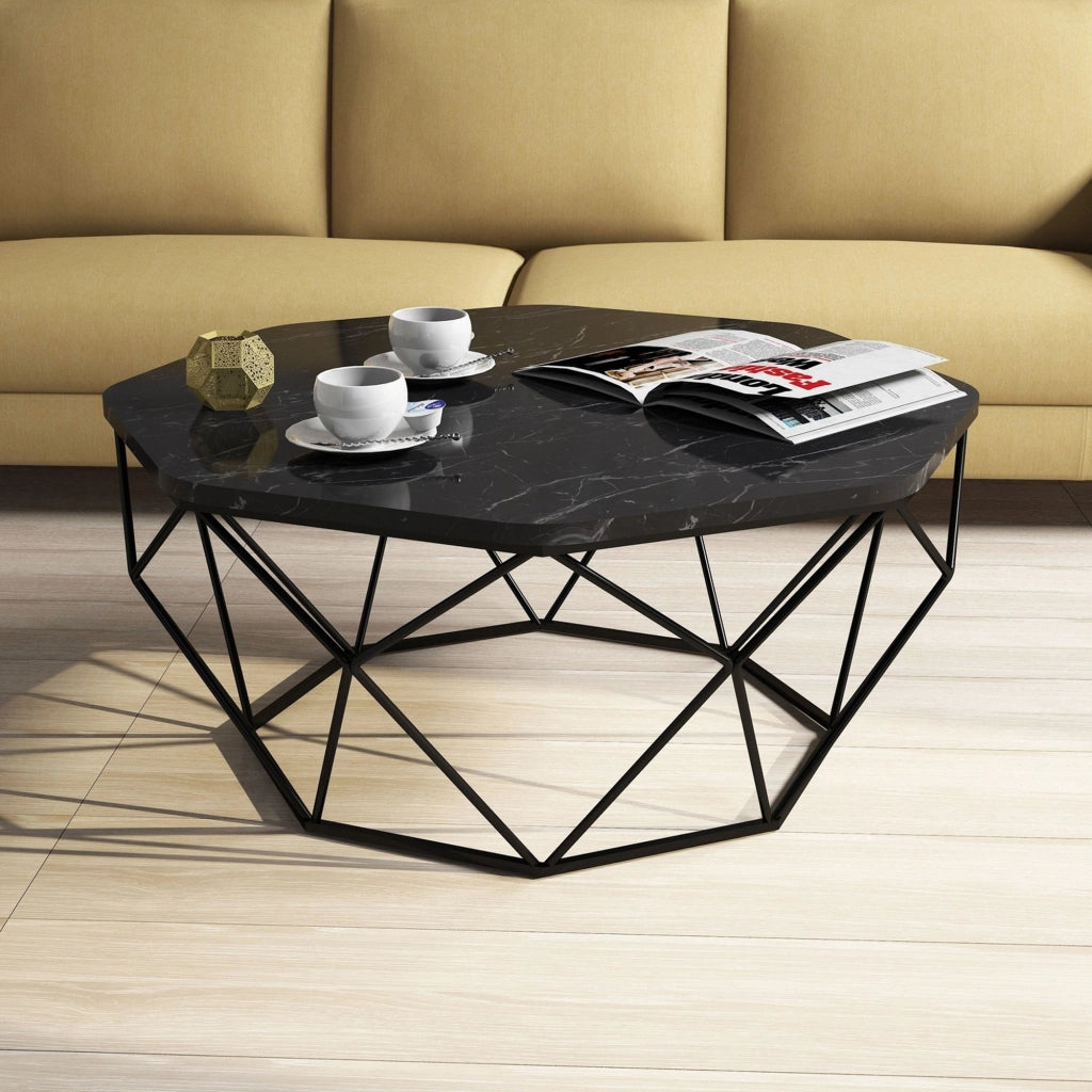 Coazzolo, Tavolino da Salotto Forma Ottagonale, 90x90x38h cm Nero