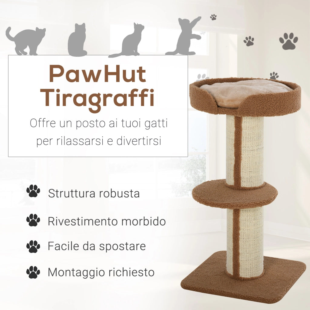 Tiragraffi ad Albero per Gatti con Cuccia e Pali in Sisal ¨C Xylo ¨C Peluche Beige
