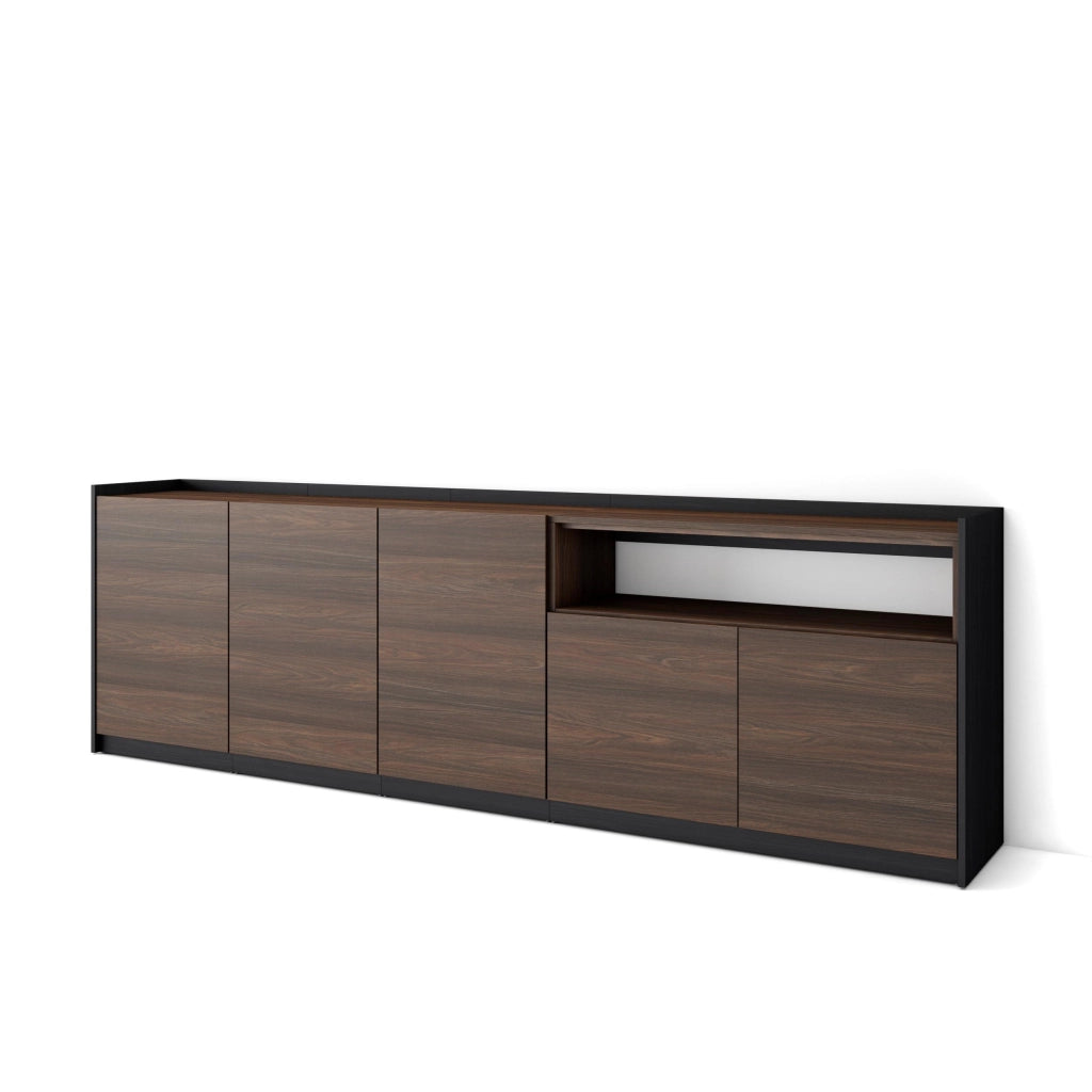 Credenza, Mobile, Cucina, 260x80x37 cm, 5 Porte, grande stoccaggio, Rovere scuro e Nero