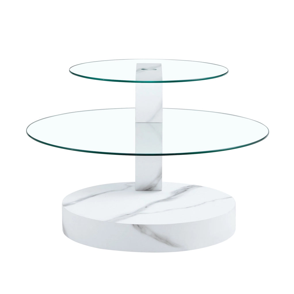 Tavolino da caffè 78.51x78.99x24.51 cm a due livelli con piano in vetro di sicurezza in MDF bianco