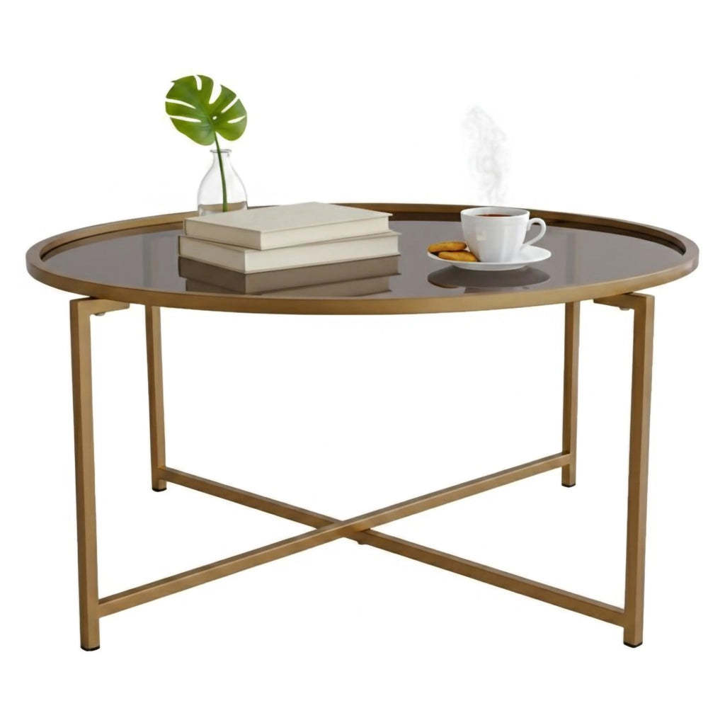 Ecaterina, Tavolino da Salotto Effetto Fume, 83x83x40h cm oro