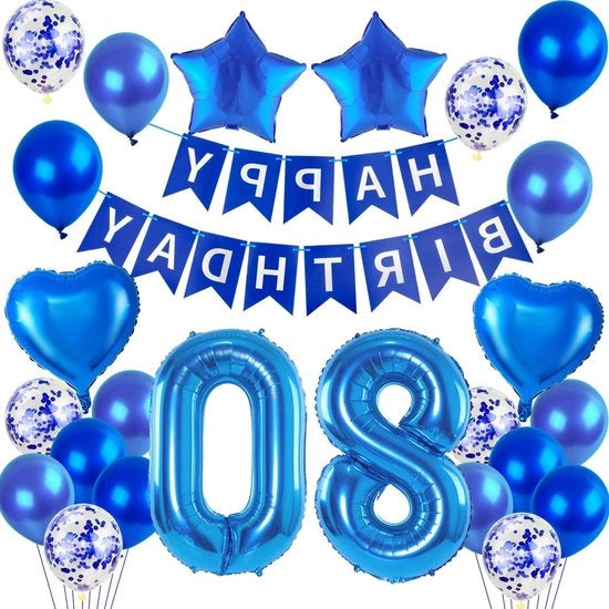 Decorazione di Compleanno Ballooni Blu 80° Compleanno Decorazione Uomo - Lanciatore di Ballooni 80° Compleanno Decorazione Ballooni