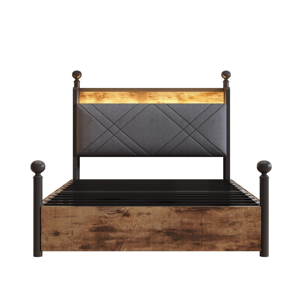 Letto singolo multifunzione 90x190 con LED, USB/Type-C e contenitori