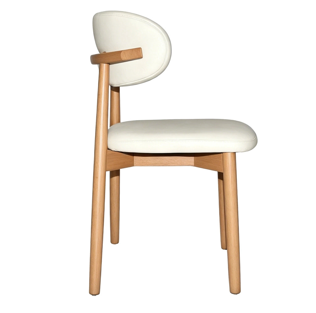 Set di 2 sedie da pranzo con schienale ergonomico in legno di quercia e rivestimento in PU bianco