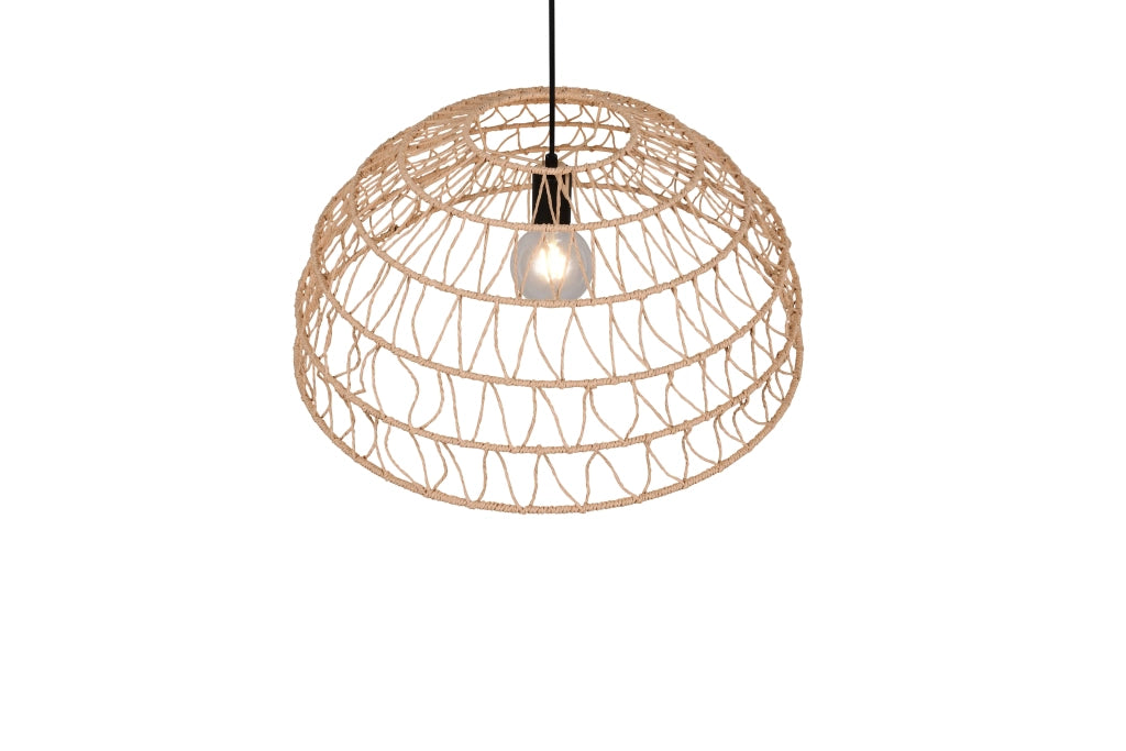 Lampada a sospensione, fibre naturali e metallo nero, D 60 cm, Paulette