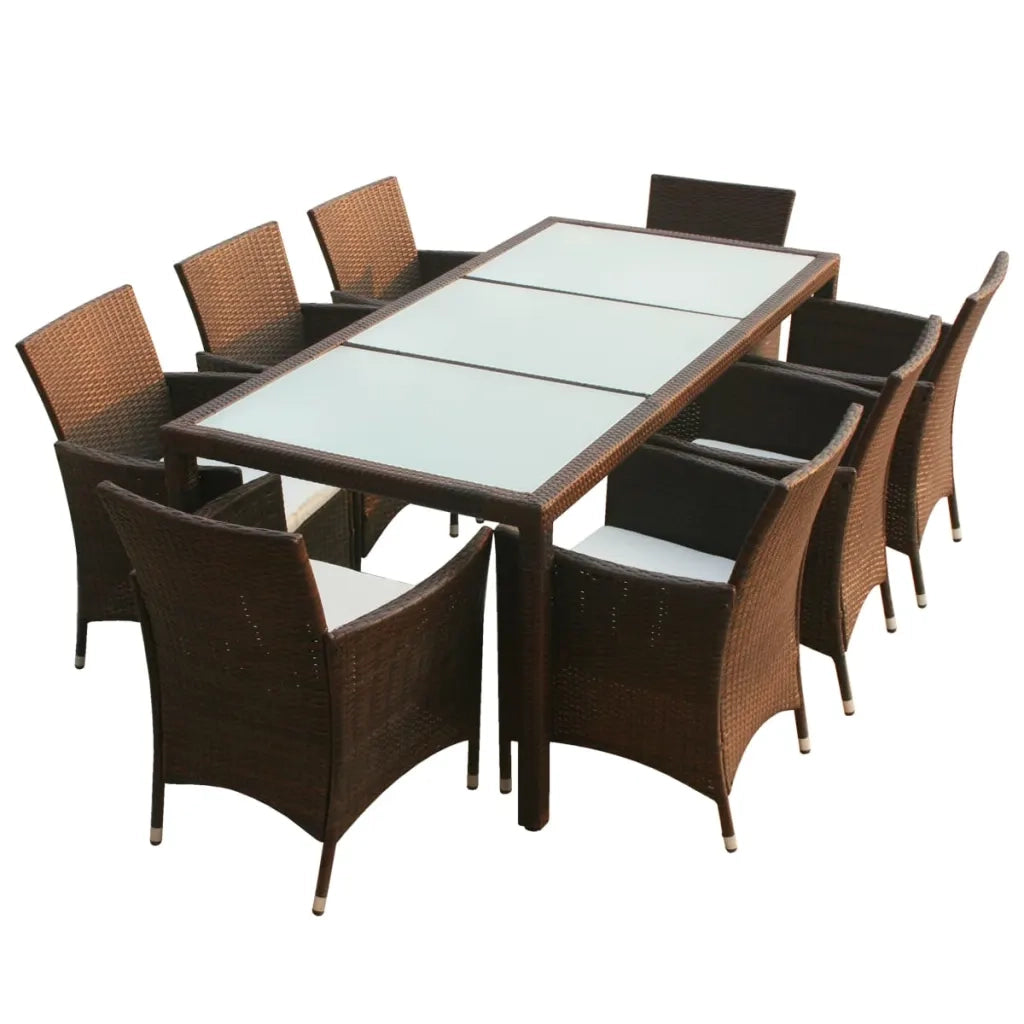 Set da Pranzo da Giardino 9 pz con Cuscini Polyrattan Marrone cod mxl 55658