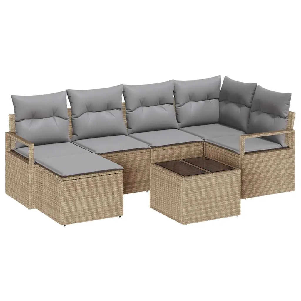 Set di divani con cuscino 7 pcs Beige polyrattan