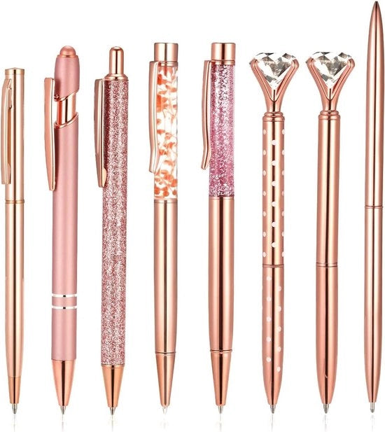 Set di 8 penna stilografica metallica rosa oro per donne - Materiali per ufficio per la scrittura