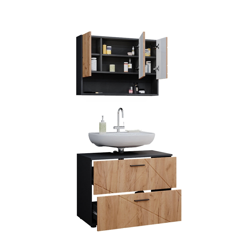 Vicco Set mobili bagno Quercia dorata/antracite 2 parti, mobile base 80 cm
