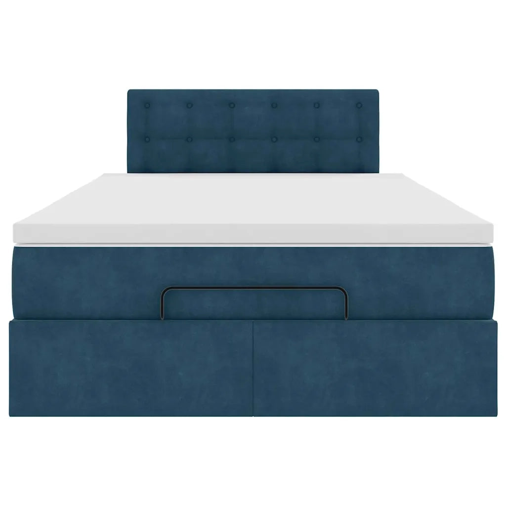 Struttura Letto Pouf con Materasso Blu Scuro 120x200 cm Velluto
