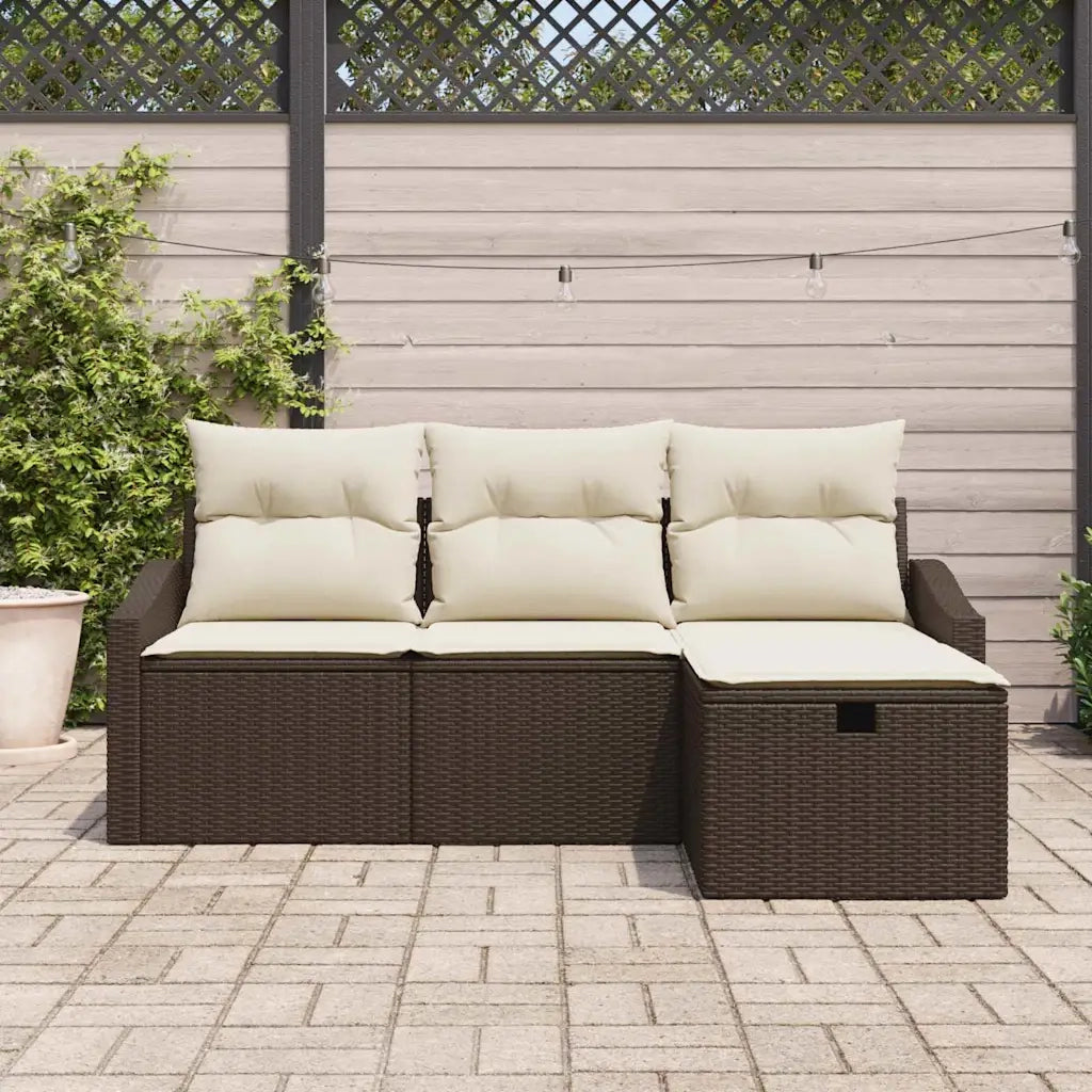 Set di divani con cuscino 4 pcs Marrone polyrattan