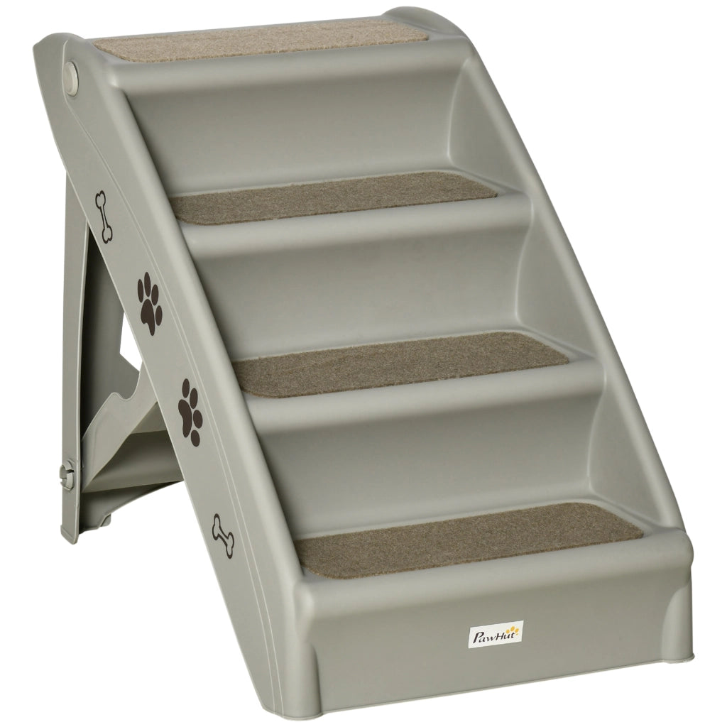EasyComfort Scaletta per Cani Pieghevole con 4 Gradini Antiscivolo, Scaletta per Animali da 10kg max, 62x38x49.5 cm, Grigio