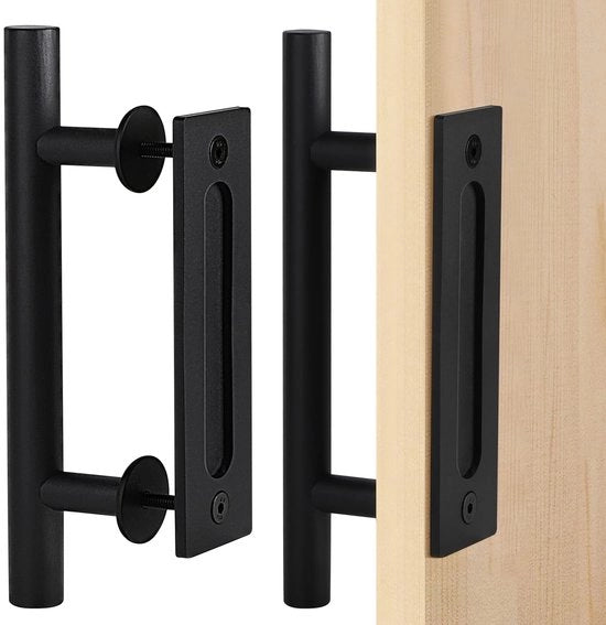 Maniglia di apertura porta con design moderno - Incluso accessorio di montaggio - Maniglia in carbonio e acciaio - Lunghezza 30cm - Nero opaco