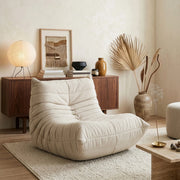 Poltrona Bassa Imbottita Kodsø con Rivestimento in Chenille 75x90x100 cm - Beige [en.casa]