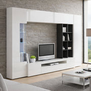 Igor, Parete Attrezzata 7 Ripiani Made in Italy, 40x290x192h cm Bianco Lucido
